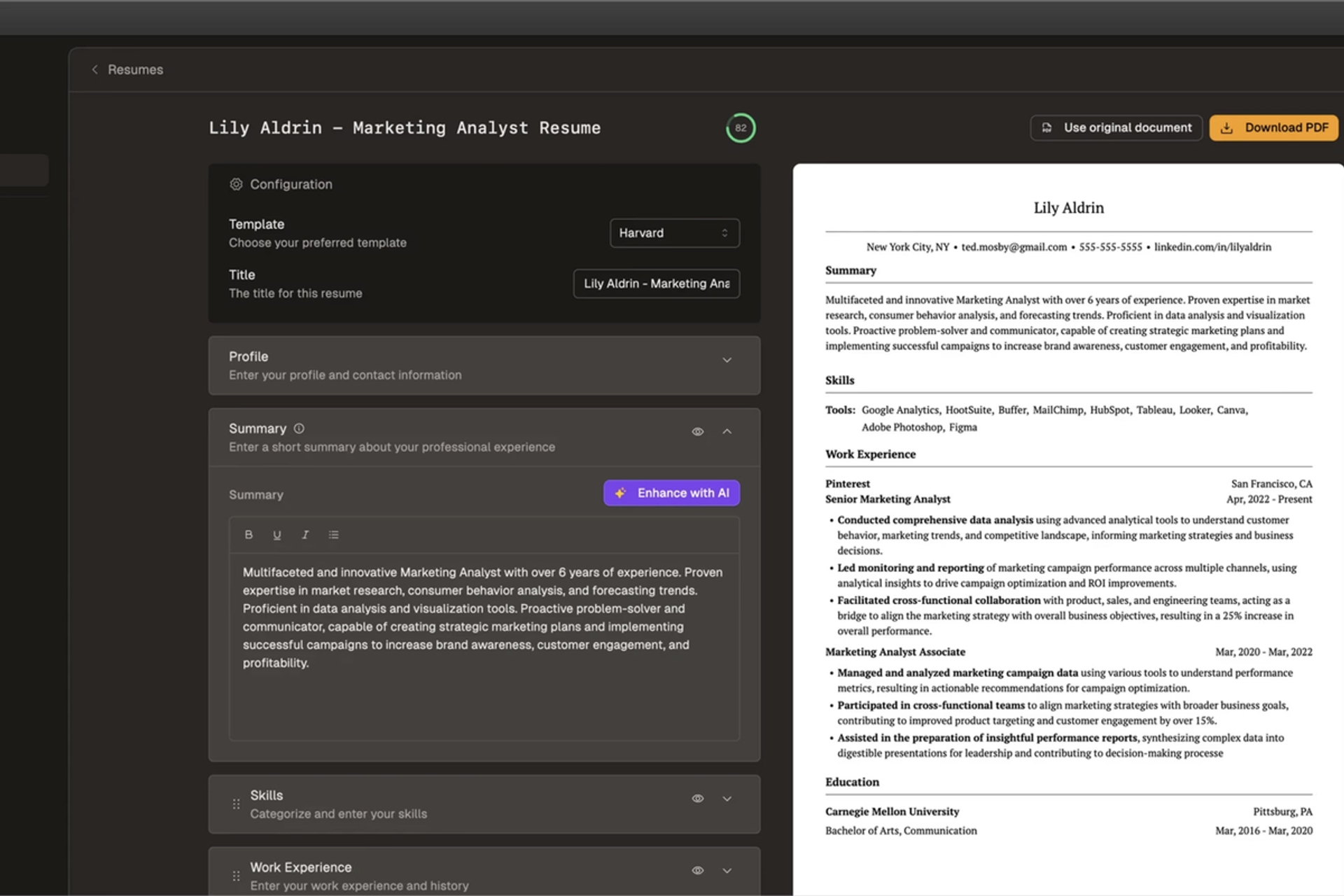 Real time AI resume builder that provides actionable advice and tools to optimize your resume for any job application