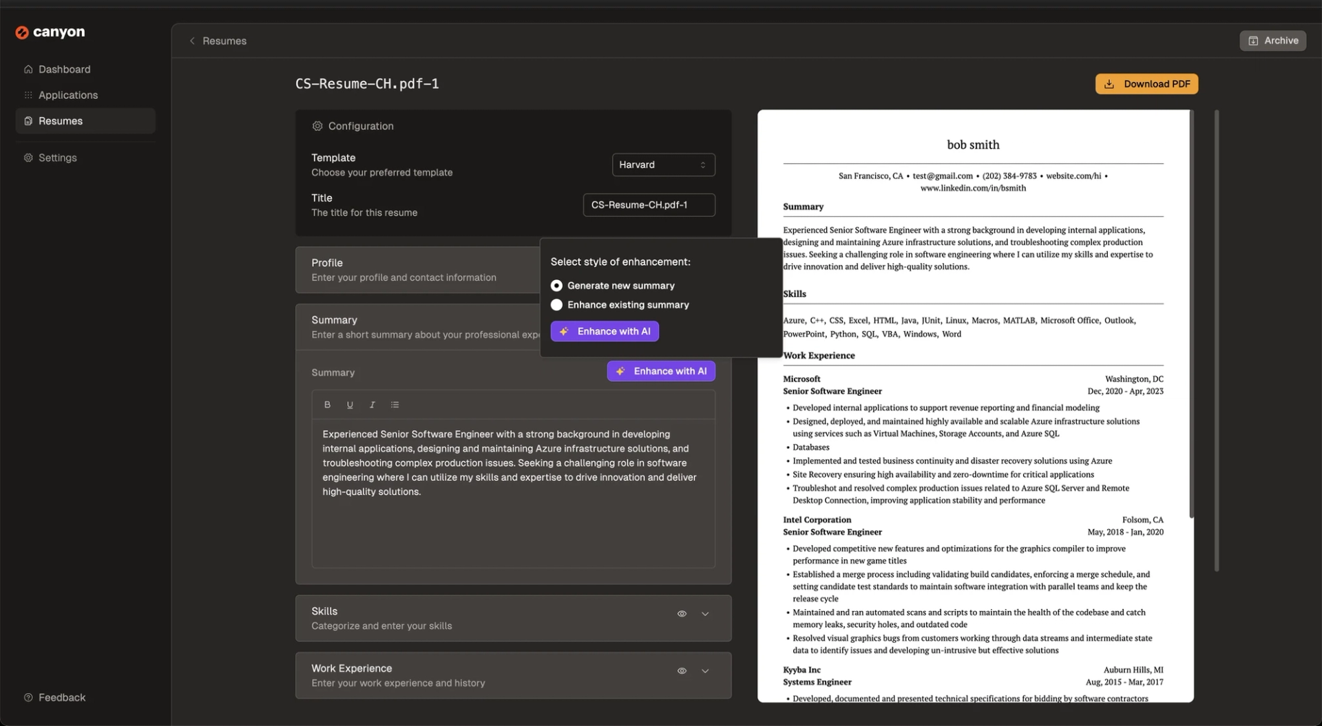 Generate or enhance your professional summary on your resume