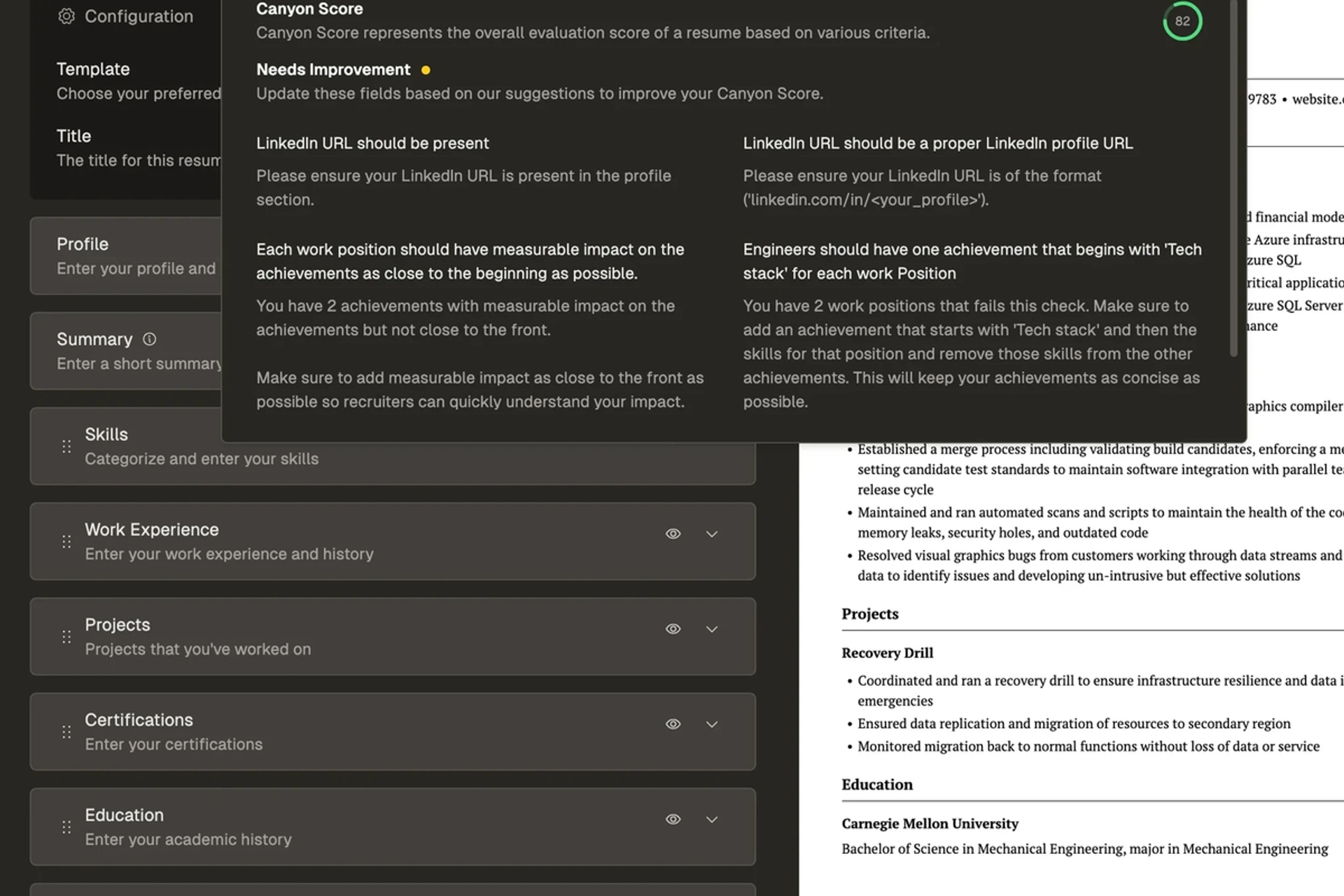 Perfect your resume using Canyon's Resume Scorer