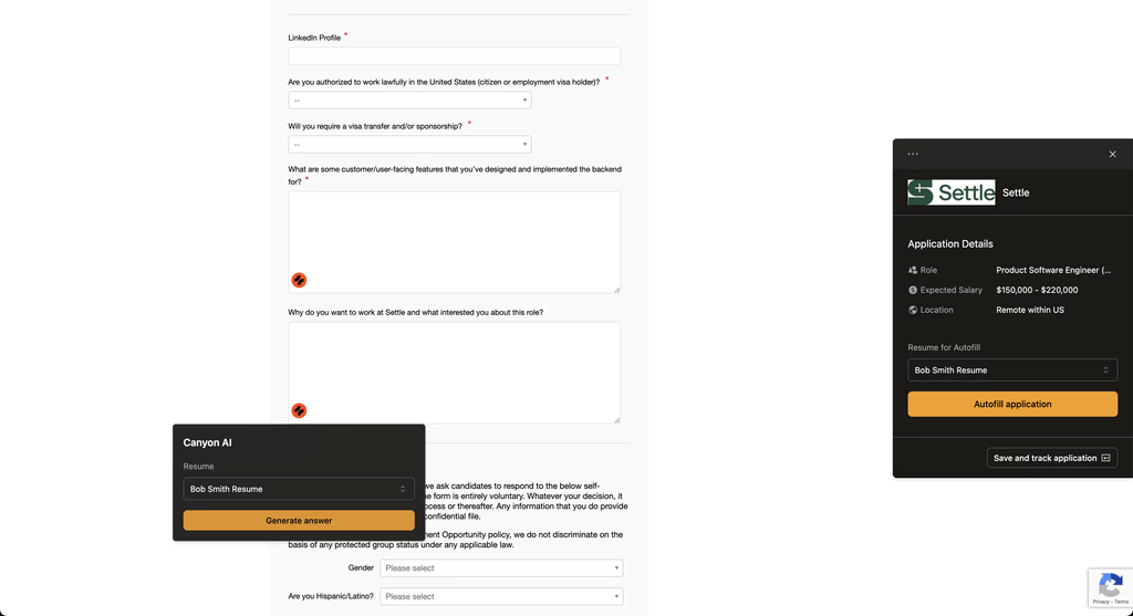 Autofill job application with one click on Canyon's chrome extension