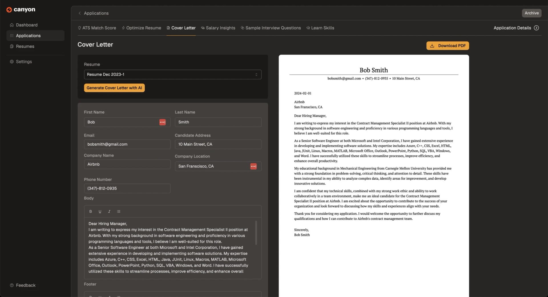 Generate a cover letter tailored to any job with one click
