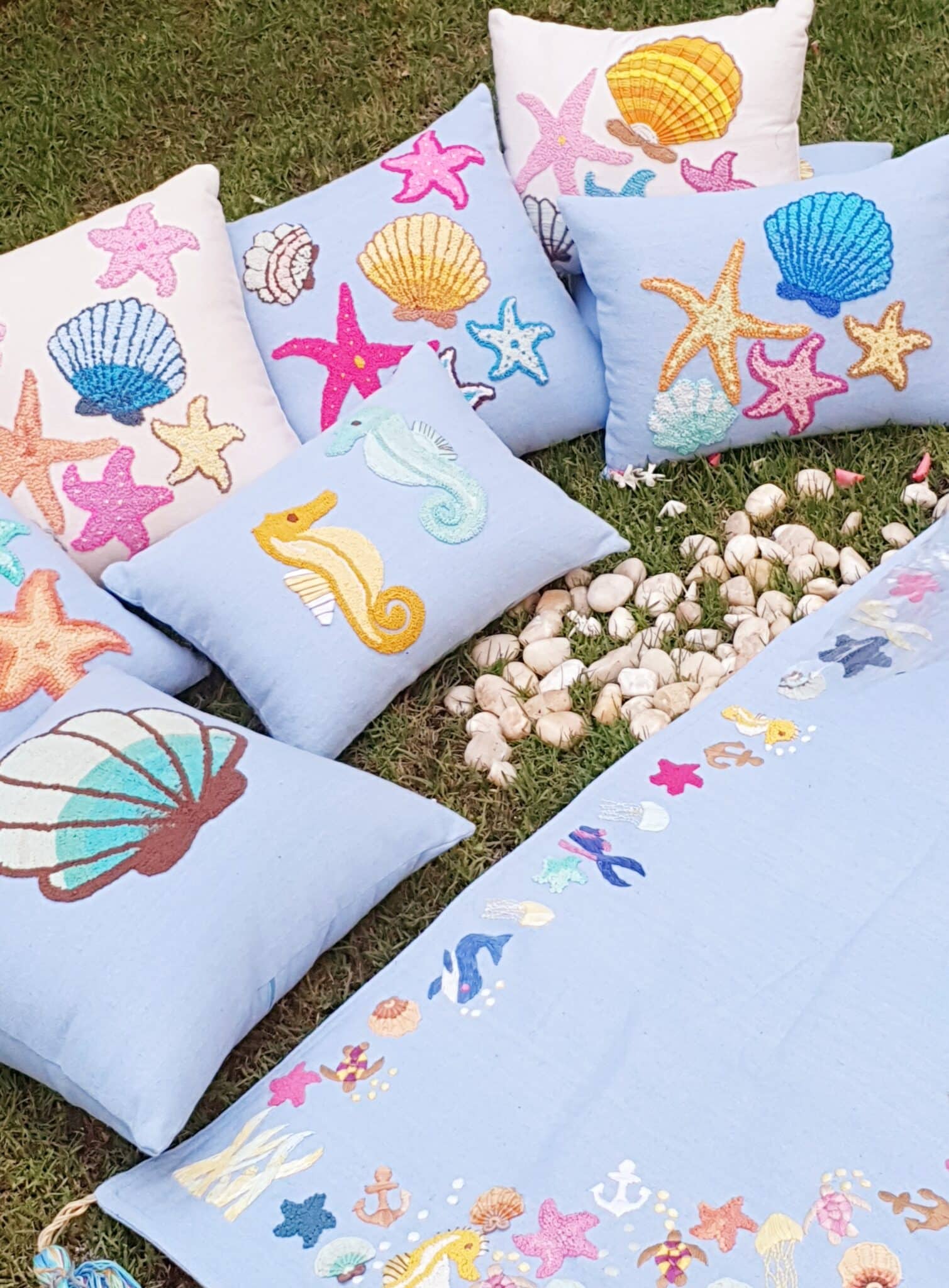 وسادة — Light Blue Colorful Sea Icons Cushions — Cushion — Light Blue Colorful Sea Icons Cushions