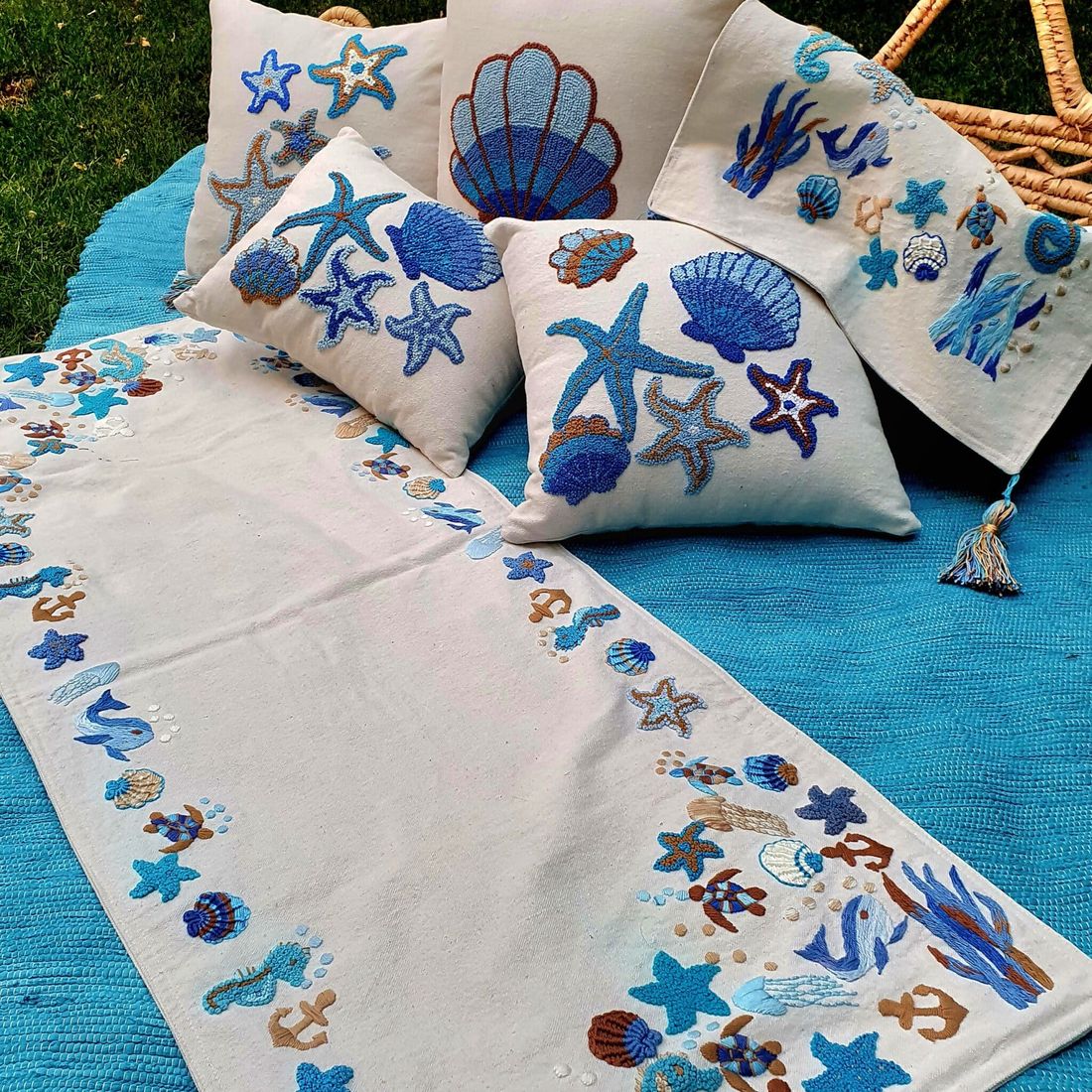 مفرش — Beach House Blue Collection Or Square One — Runner — Beach House Blue Collection Or Square One (2)
