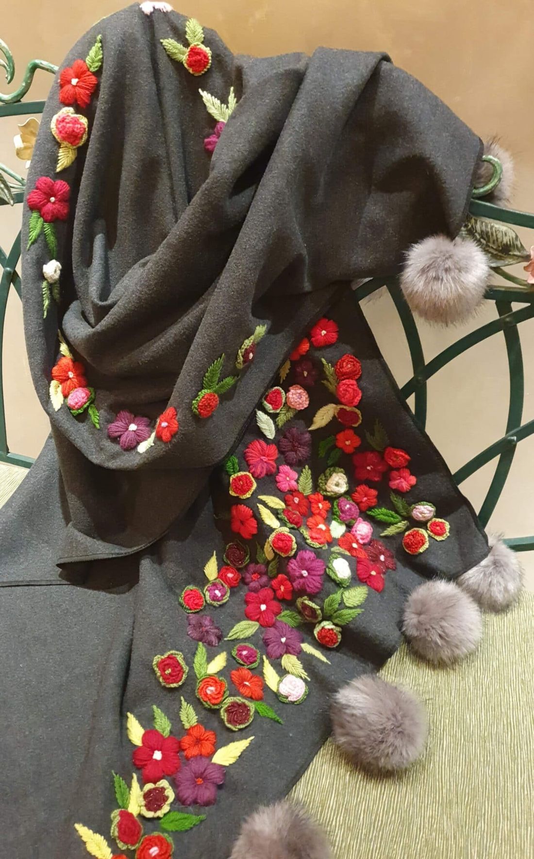 شال — Wool Winter Grey Garden Design — Shawl — Wool Winter Grey Garden Design (3)