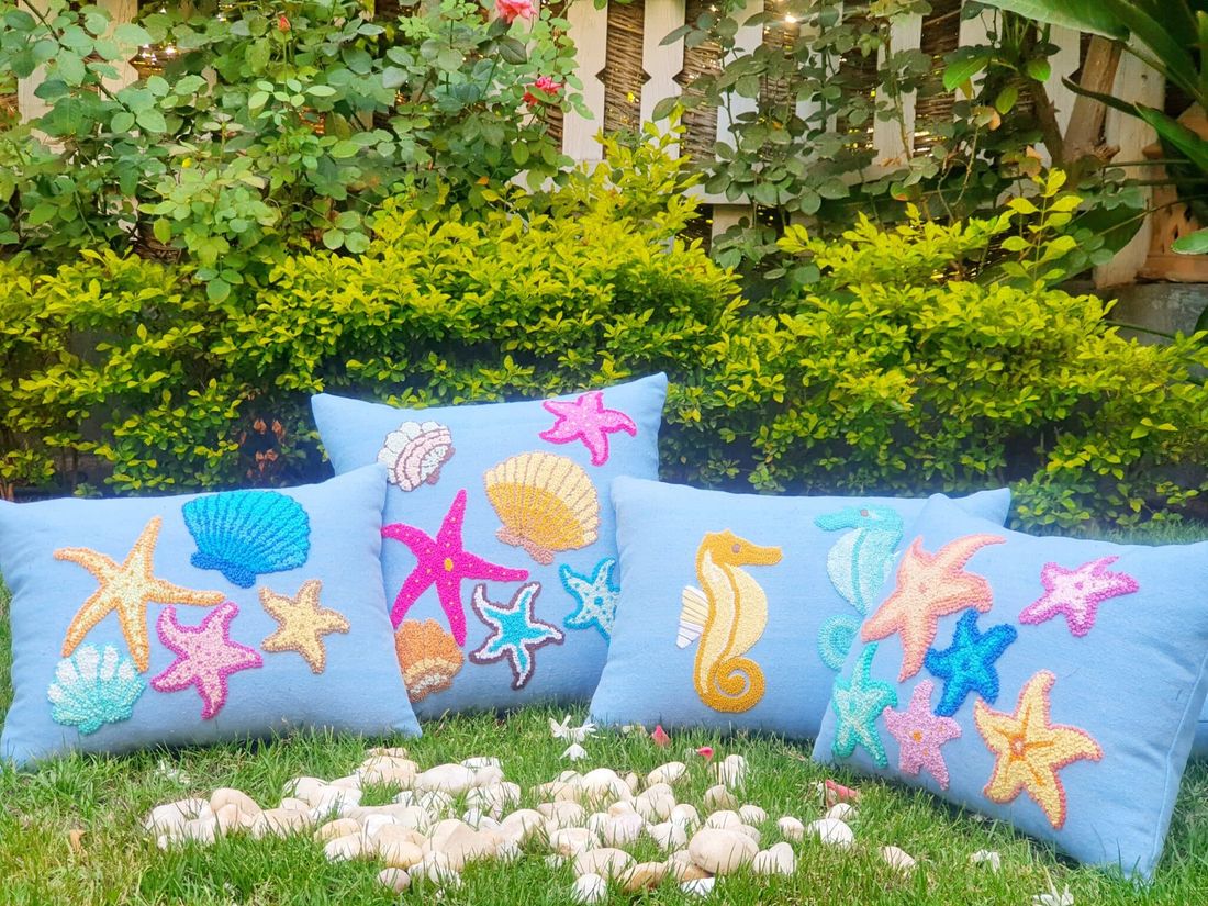 وسادة — Light Blue Colorful Sea Stars Cushions — Cushion — Light Blue Colorful Sea Stars Cushions (2)