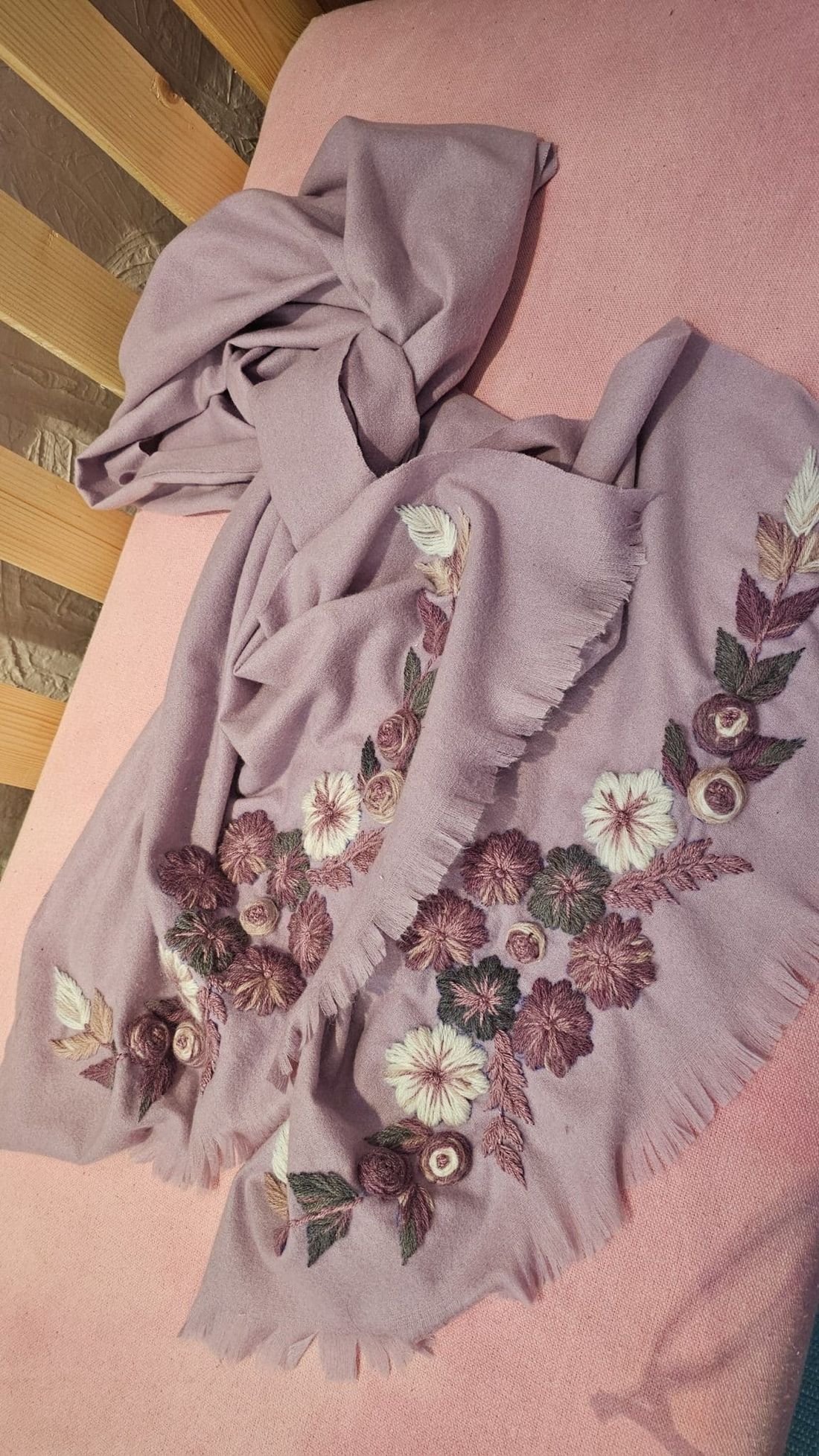 شال — Flowers Applique On 2 Sides .Lavender — Shawl — Flowers Applique On 2 Sides .Lavender (2)