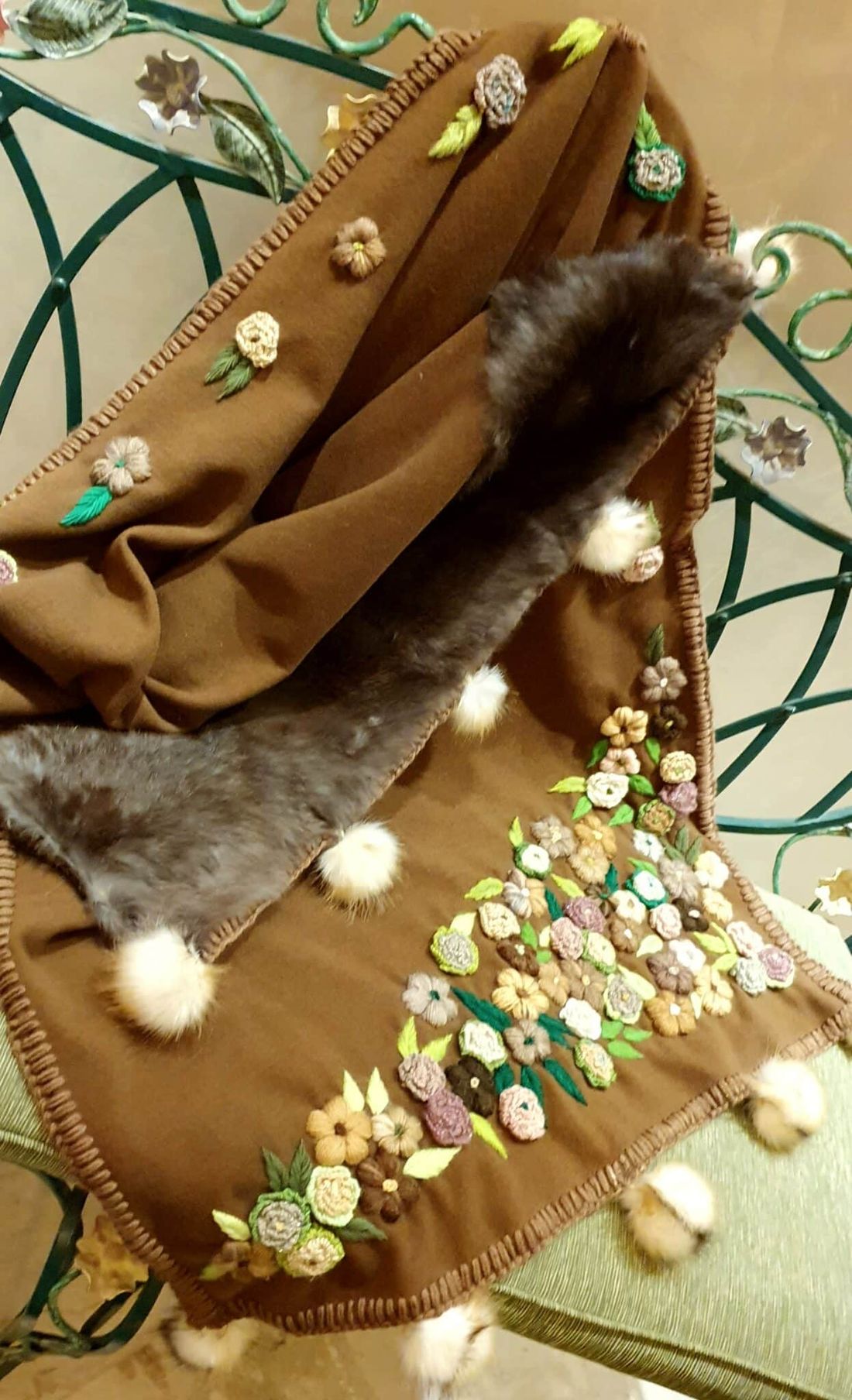 شال شتوي صوف — جاردن (بنيات وبيجات) — Shawl — Winter Wool, Garden (Browns & Beiges) (6)