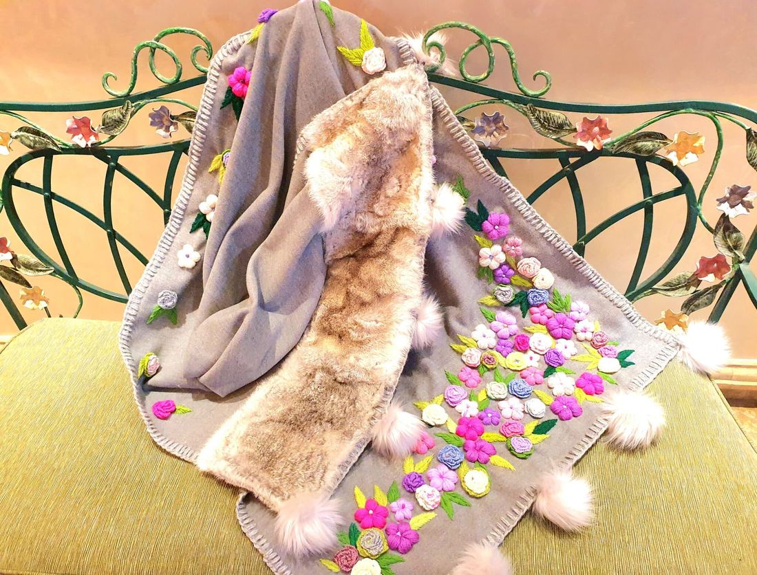 شال شتوي صوف — رمادي فاتح (جاردن) — Shawl — Winter Wool, Light Grey (Garden) (2)