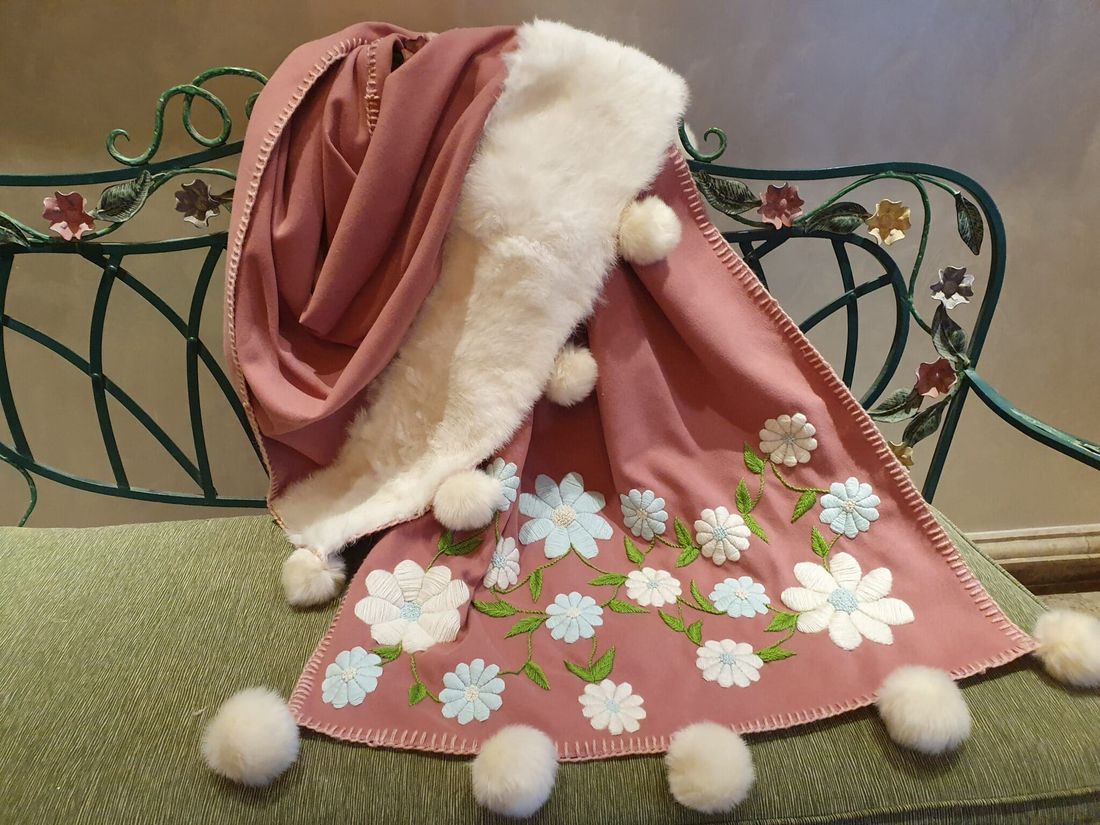 شال شتوي صوف — كشمير وأوف وايت — Shawl — Winter Wool Cashmere & Off-white (2)