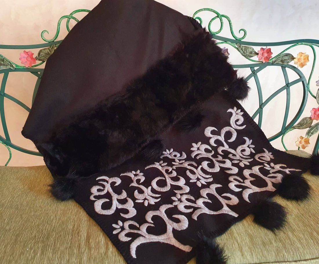 شال صوف — أرابيسك أسود ورمادي — Shawl — Wool Arabesque Black & Grey (8)