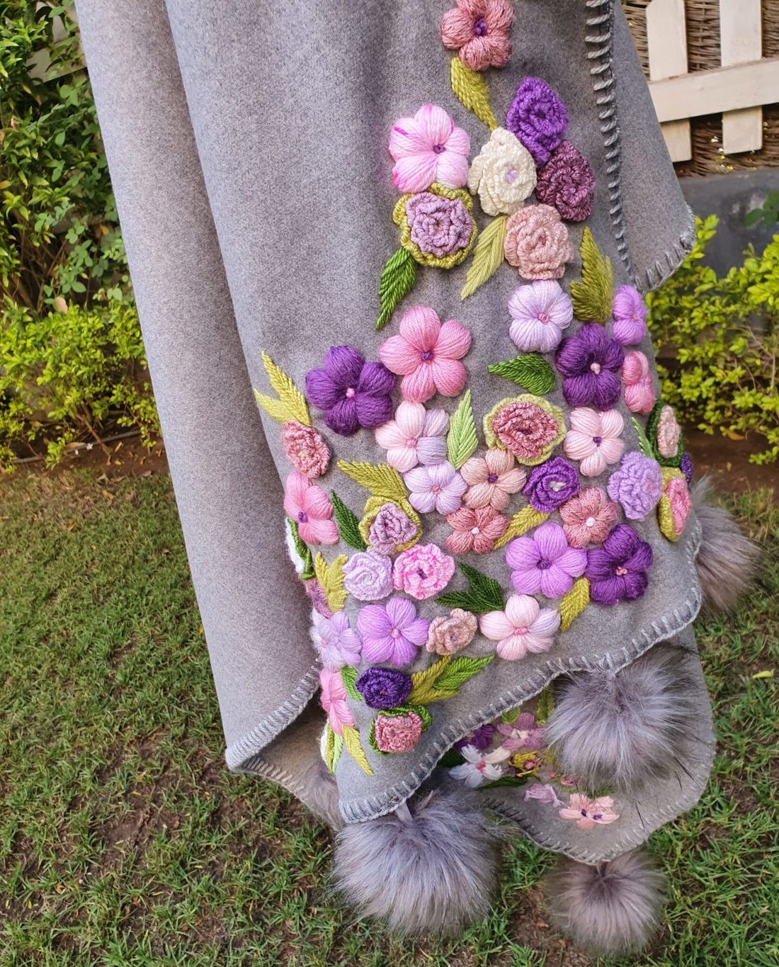 شال شتوي صوف — رمادي فاتح (جاردن) — Shawl — Winter Wool, Light Grey (Garden) (7)