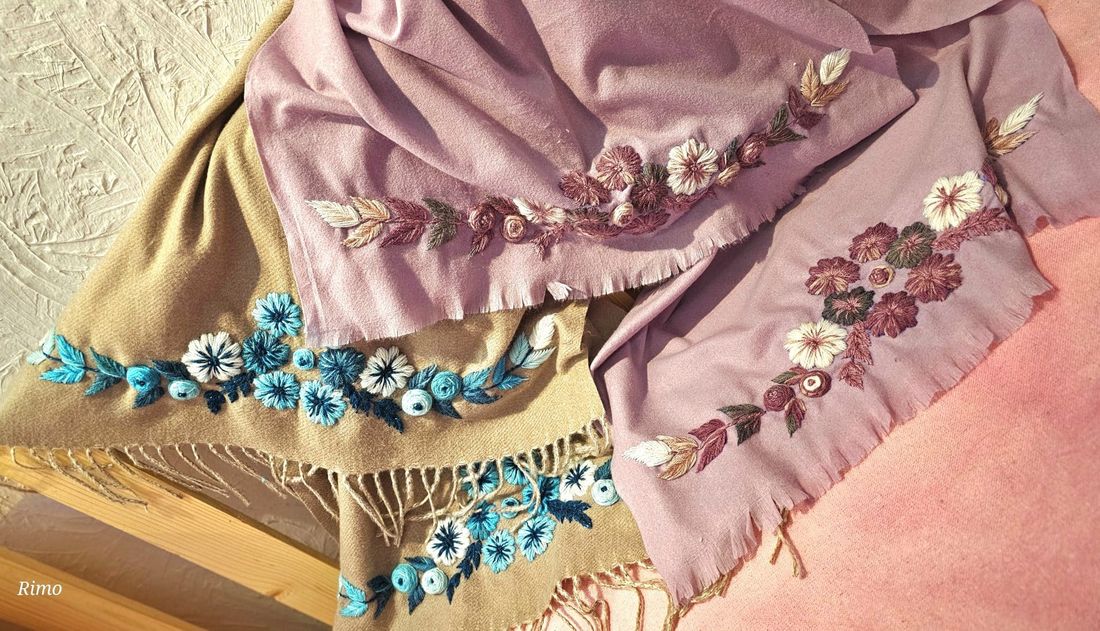 شال — Flowers Applique On 2 Sides .Lavender — Shawl — Flowers Applique On 2 Sides .Lavender (3)