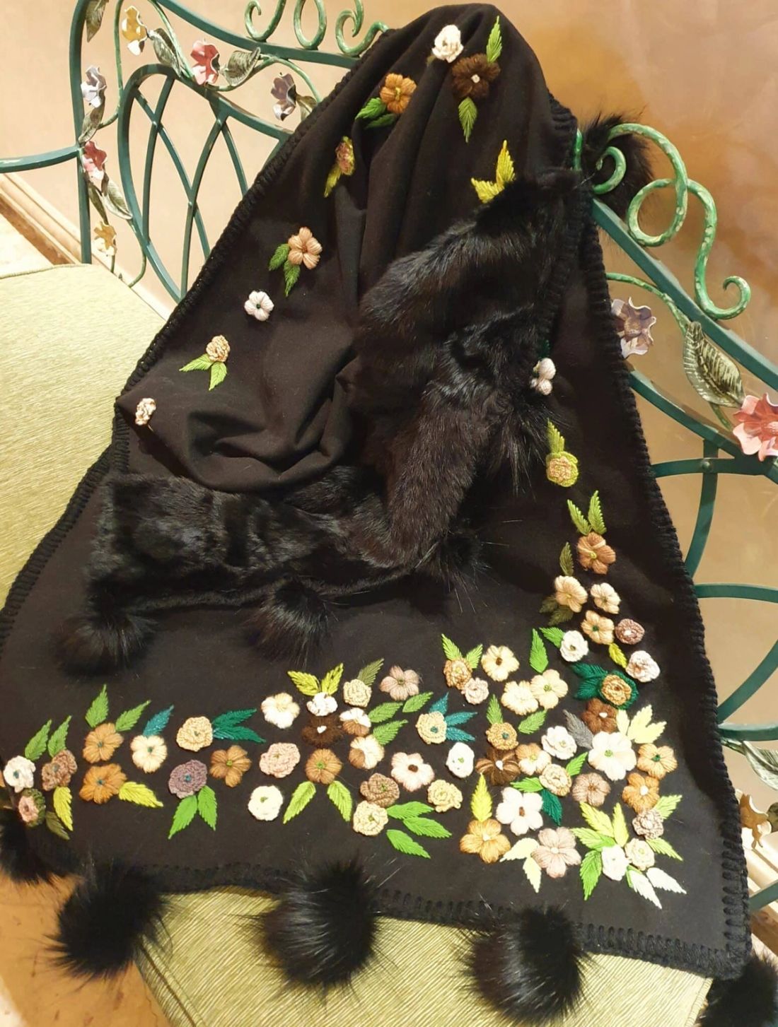 شال شتوي صوف — جاردن (بنيات وبيجات) — Shawl — Winter Wool, Garden (Browns & Beiges) (1)