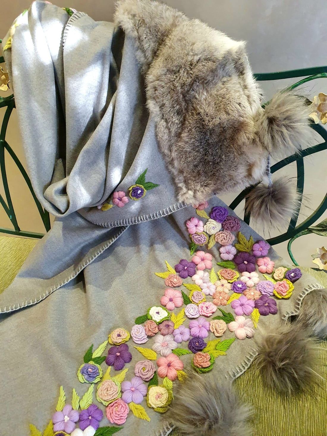 شال شتوي صوف — رمادي فاتح (جاردن) — Shawl — Winter Wool, Light Grey (Garden) (6)