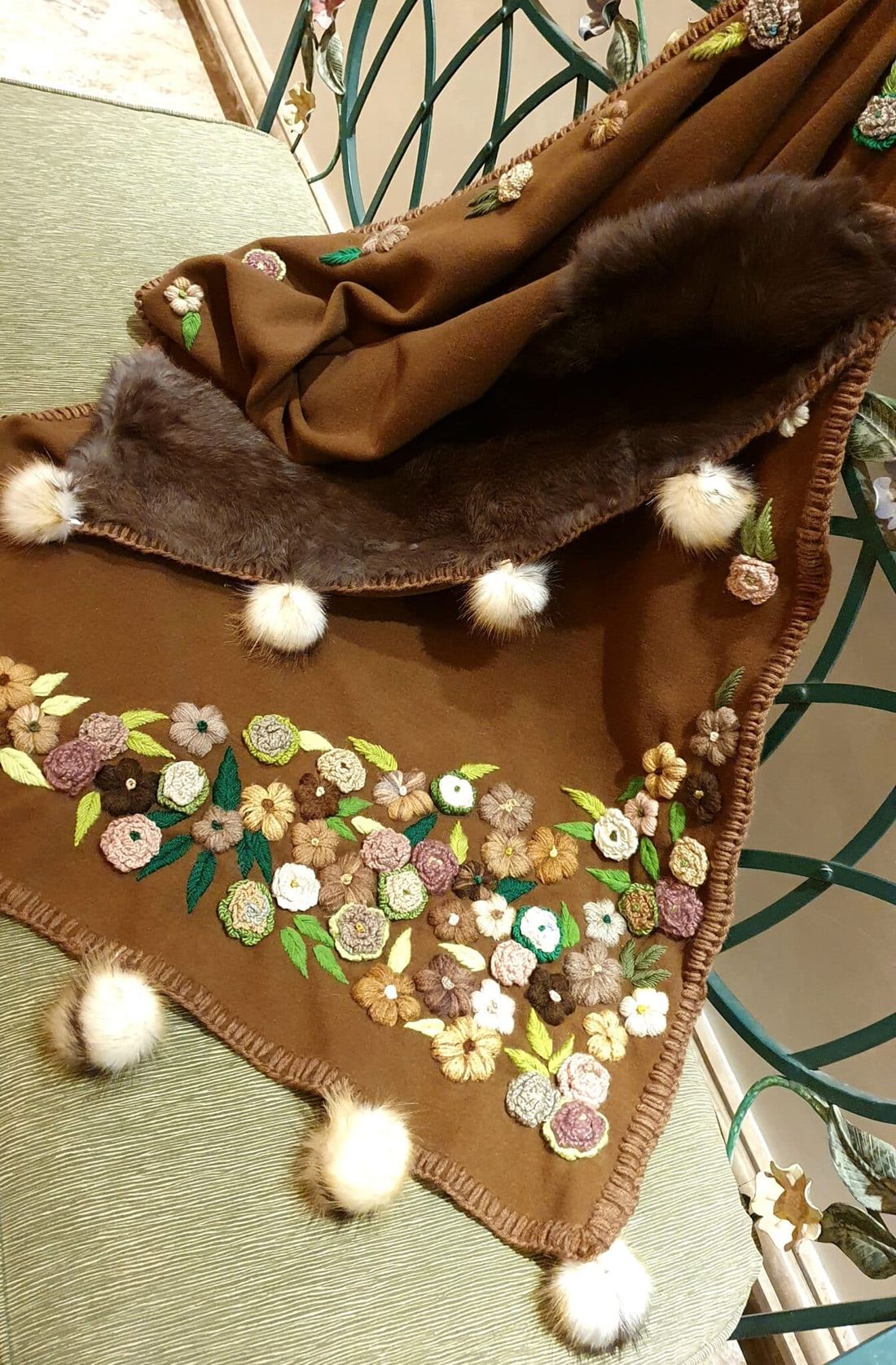 شال شتوي صوف — جاردن (بنيات وبيجات) — Shawl — Winter Wool, Garden (Browns & Beiges) (5)