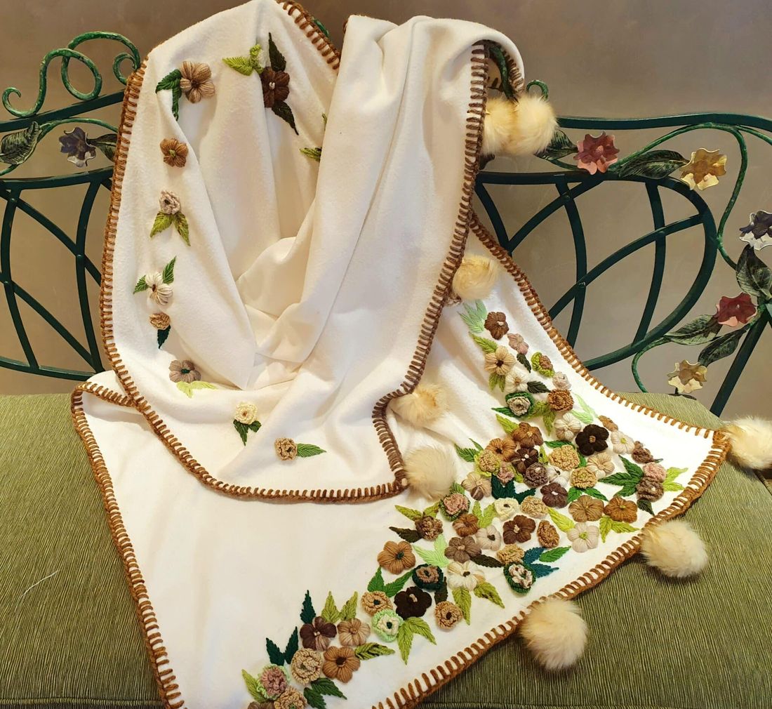 شال شتوي صوف — جاردن (بنيات وبيجات) — Shawl — Winter Wool, Garden (Browns & Beiges) (3)