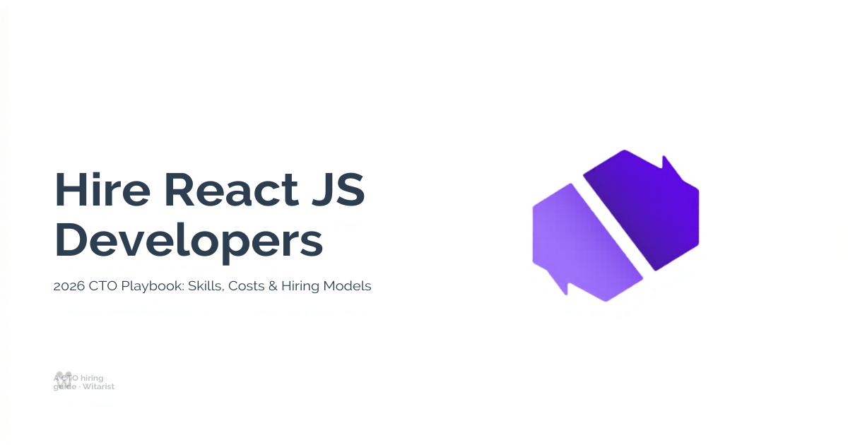 Hire React JS Developers — 2026 CTO Playbook by Witarist showing rates, skills, and hiring models