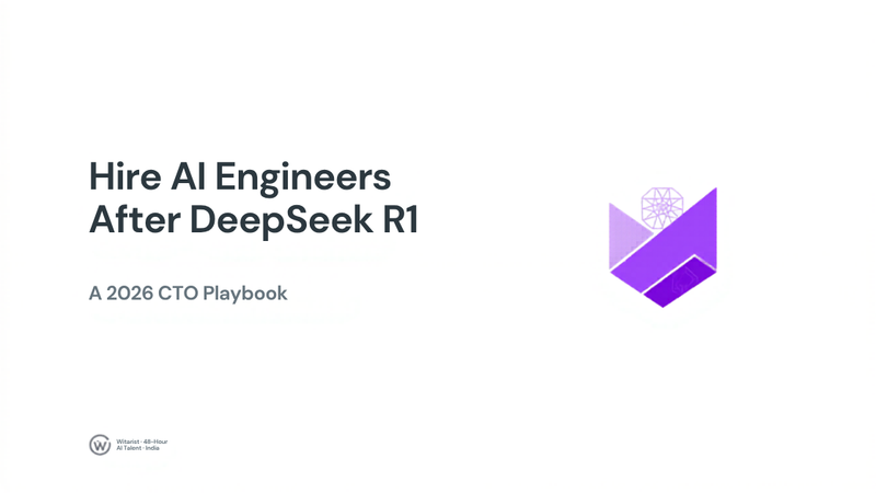 Witarist hero illustration: hire AI engineers in India after DeepSeek R1 — a 2026 CTO playbook.