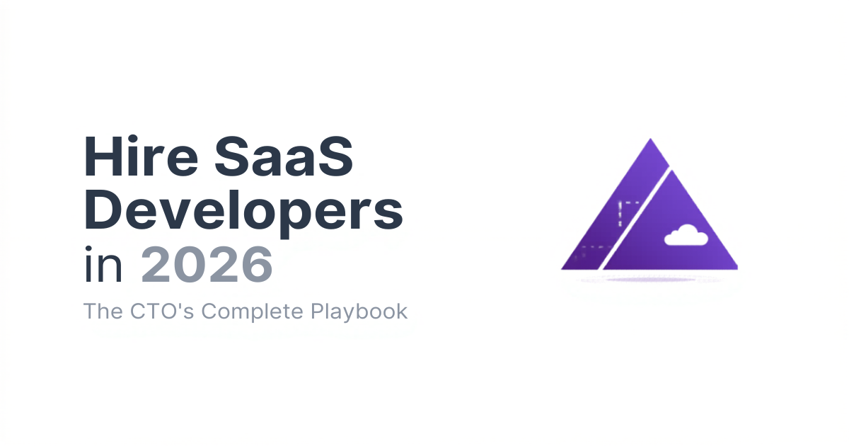 Hire SaaS Developers in 2026 — CTO playbook hero image with purple geometric design by Witarist