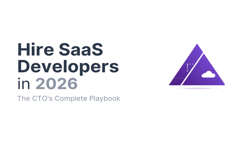 Hire SaaS Developers in 2026 — CTO playbook hero image with purple geometric design by Witarist