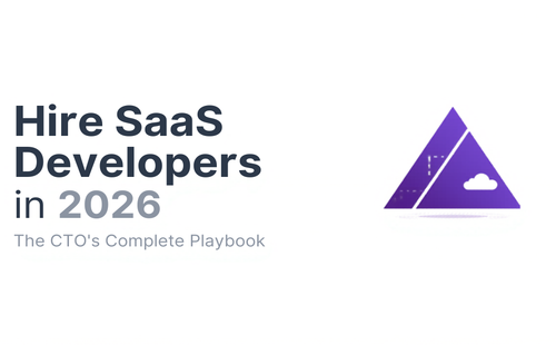 Hire SaaS Developers in 2026 — CTO playbook hero image with purple geometric design by Witarist