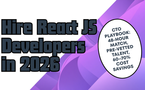 Hire React JS developers in 2026 — Witarist CTO hiring guide hero with 48-hour match, pre-vetted talent and 60-70% cost savings