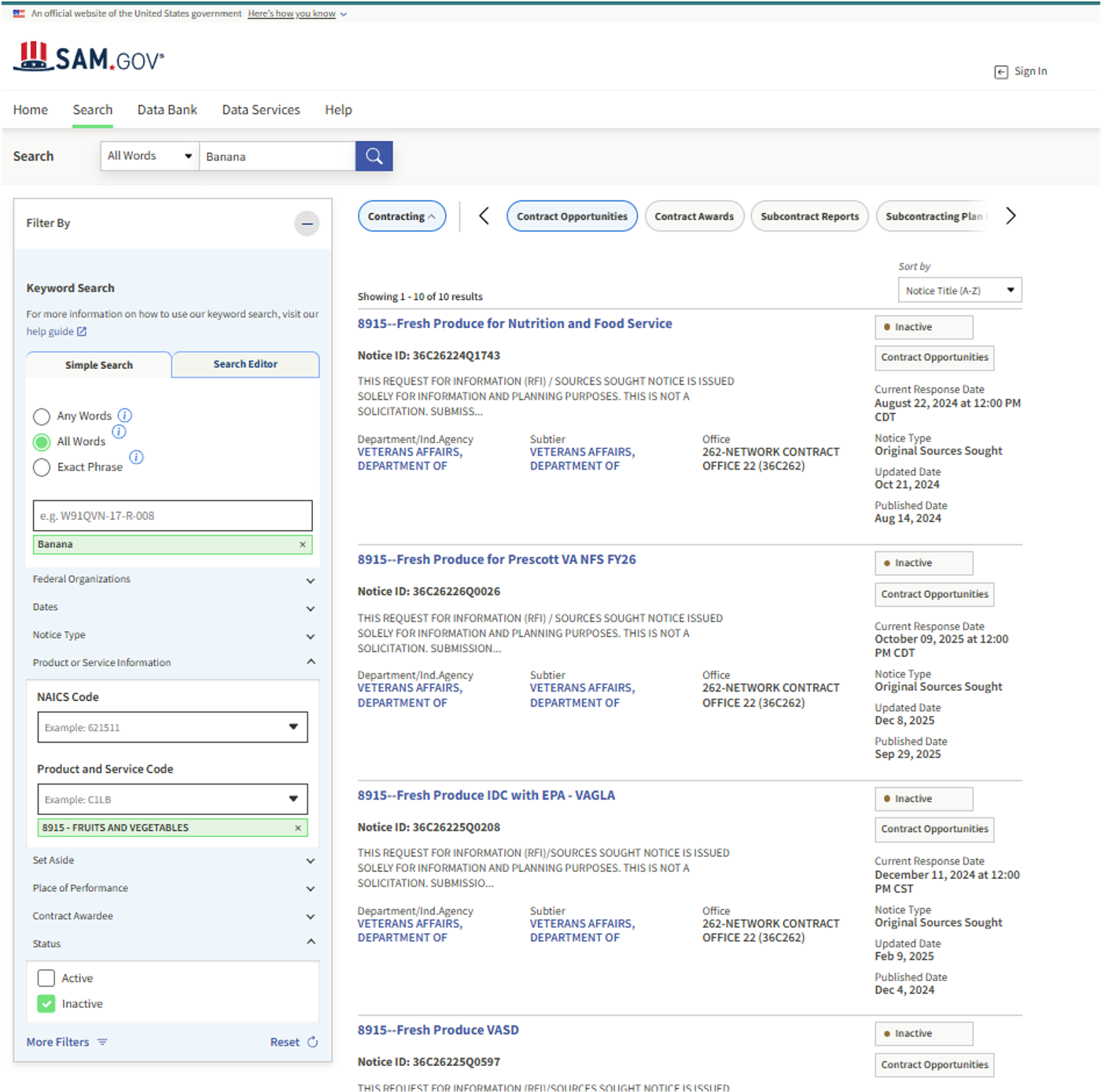 SAM.gov Contract Opportunities holds solicitation notices, including expired ones.