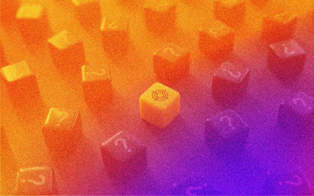 Small target on die among a lot of question marks