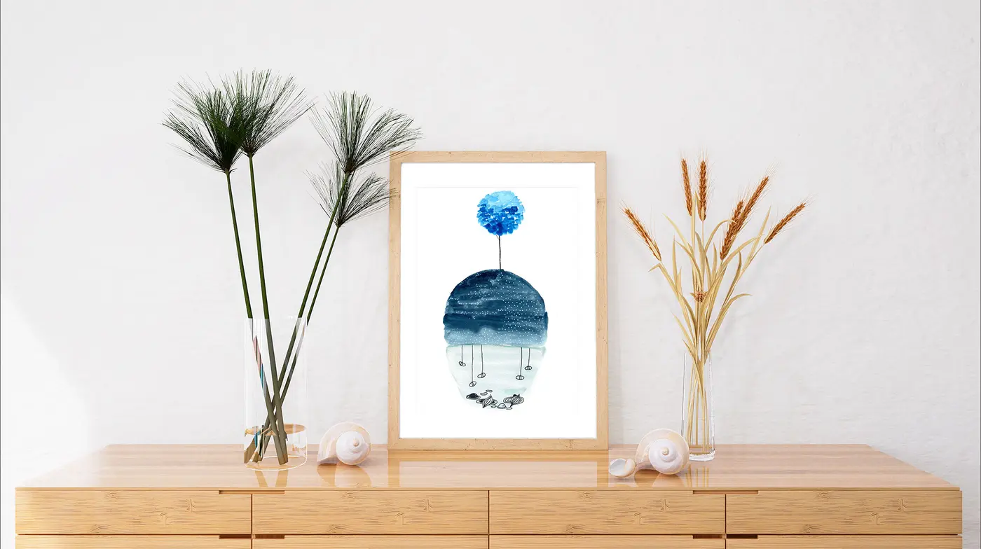 Arbre cailloux bleu — Mise en situation