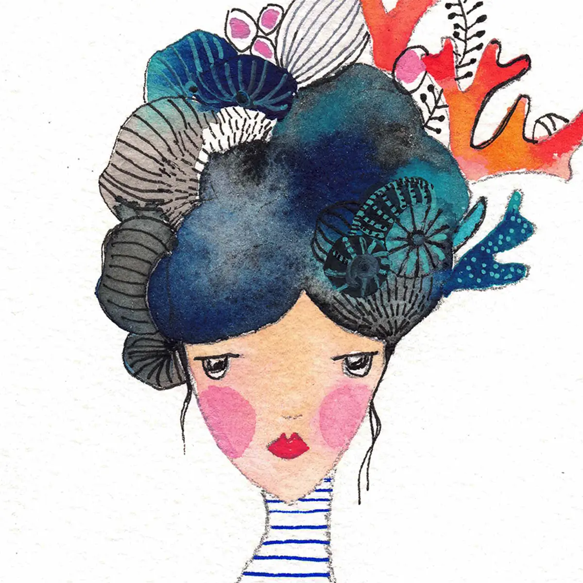 Femme corail et oursins — détail 4