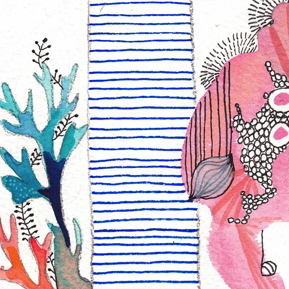 Femme corail et oursins — détail 3