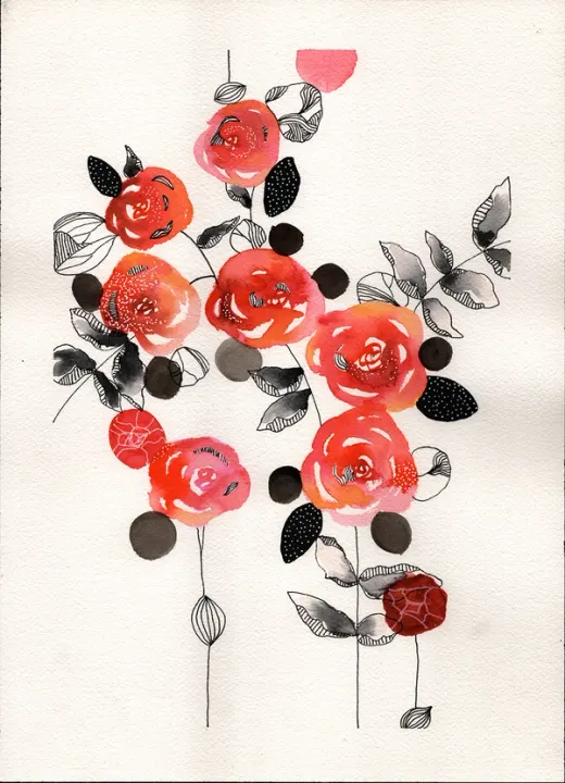 Roses rouges et feuilles noires