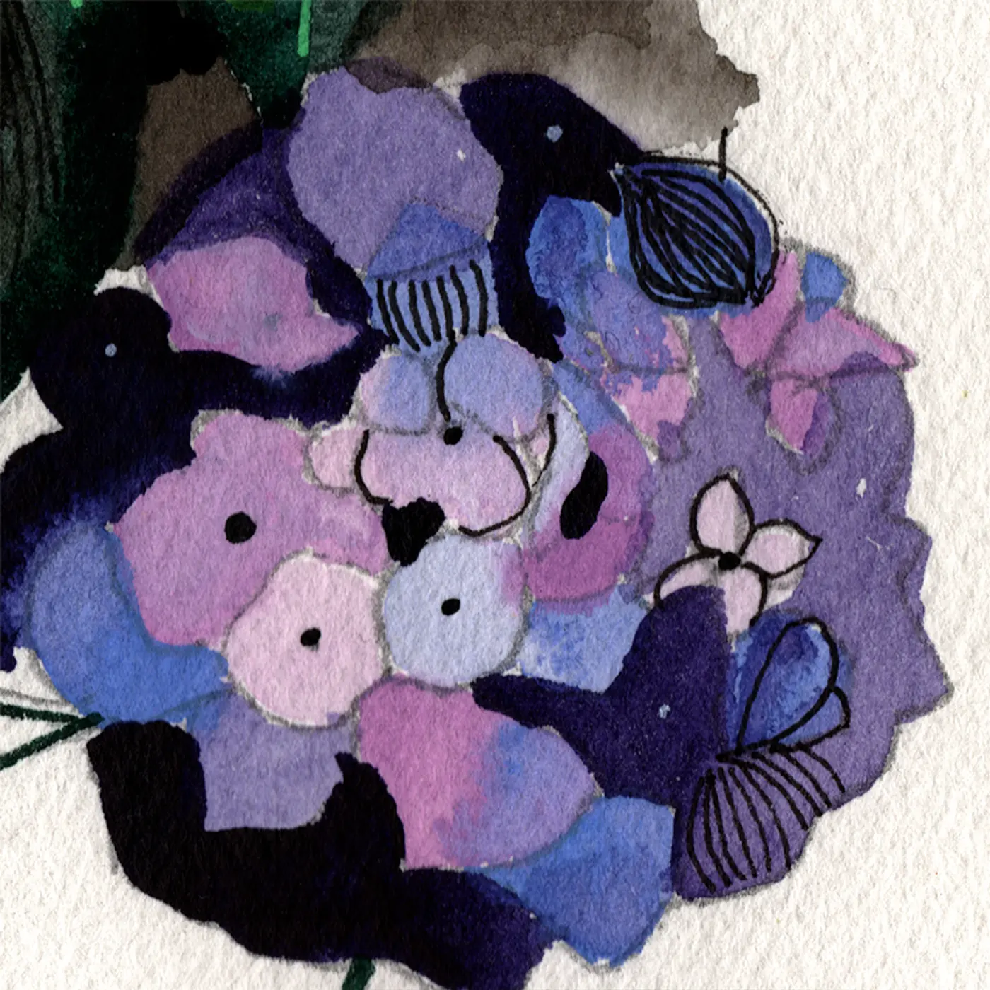 Branche d'hortensias et magnolia — Matière