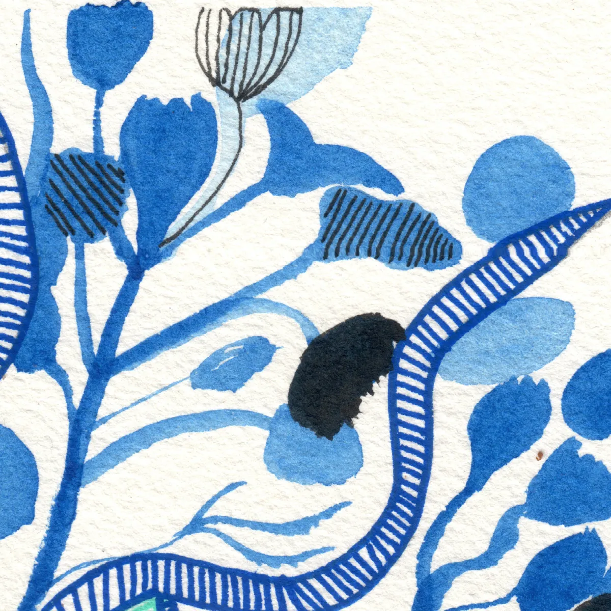 Arbre caillou fleurs bleues — détail 2