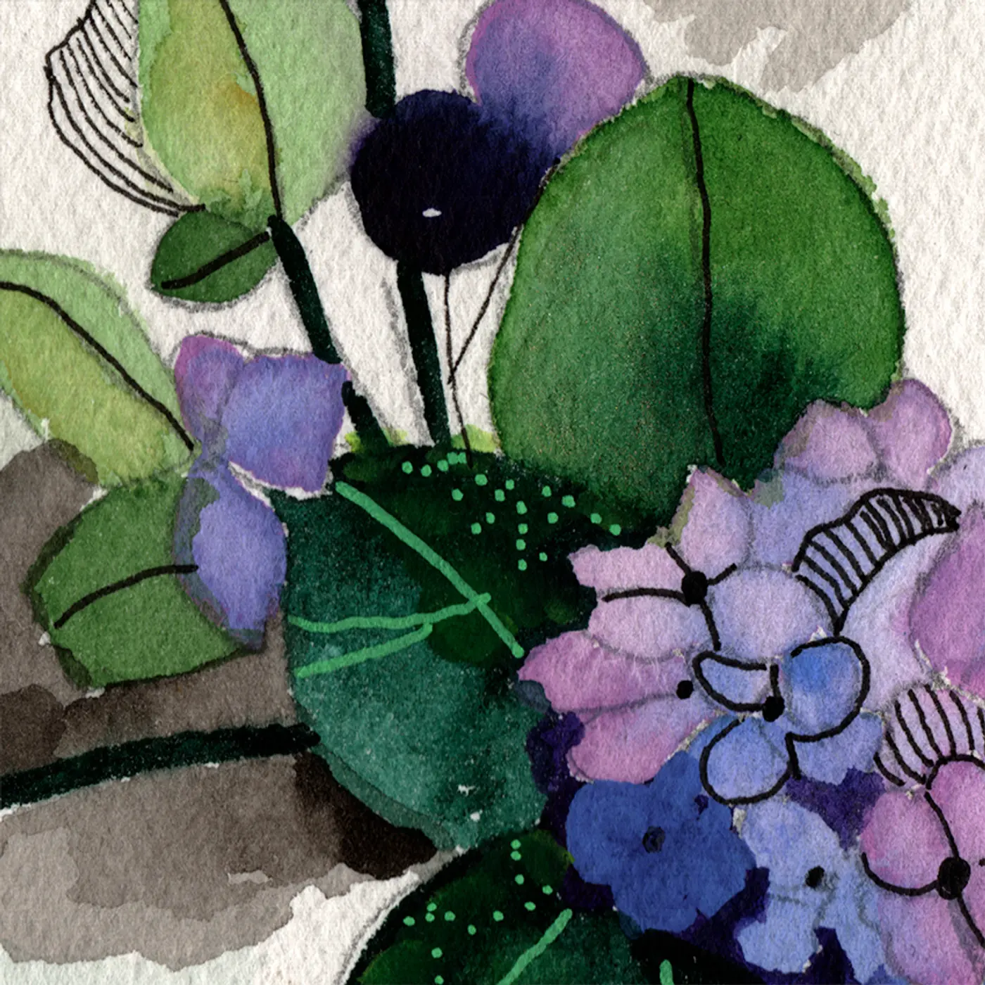 Branche d'hortensias et magnolia — Matière