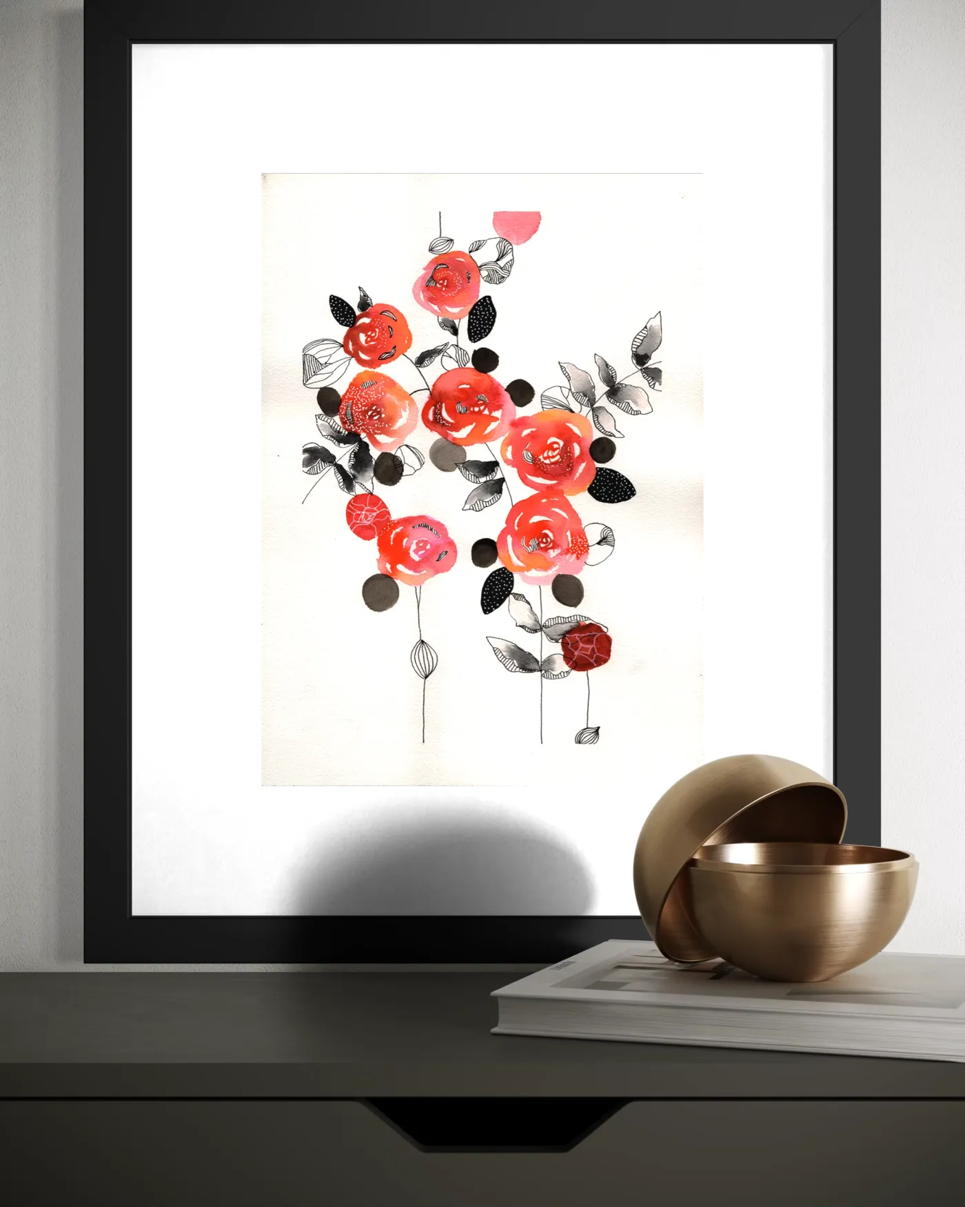 Roses rouges et feuilles noires — Mise en situation