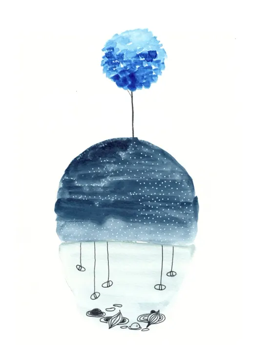 Arbre cailloux bleu