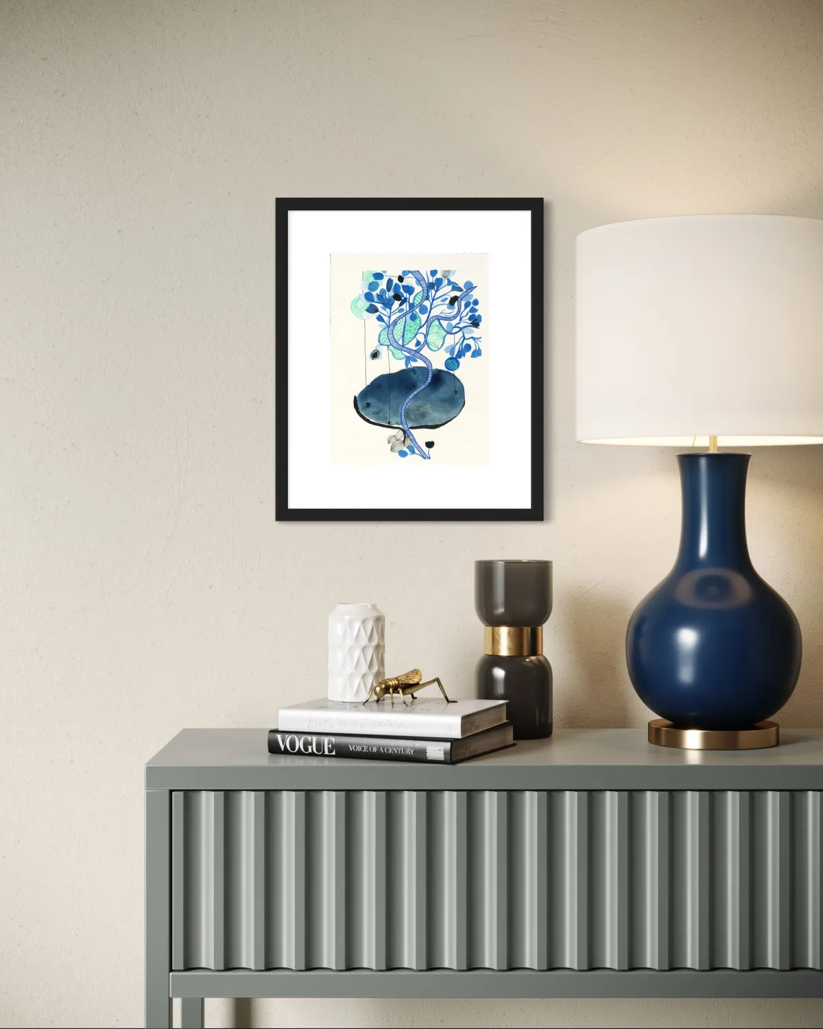 Arbre caillou fleurs bleues — détail 5