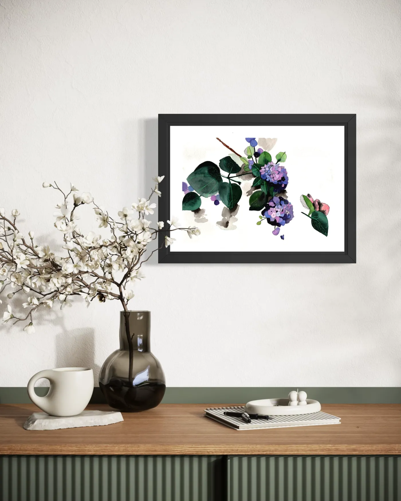 Branche d'hortensias et magnolia — Mise en situation