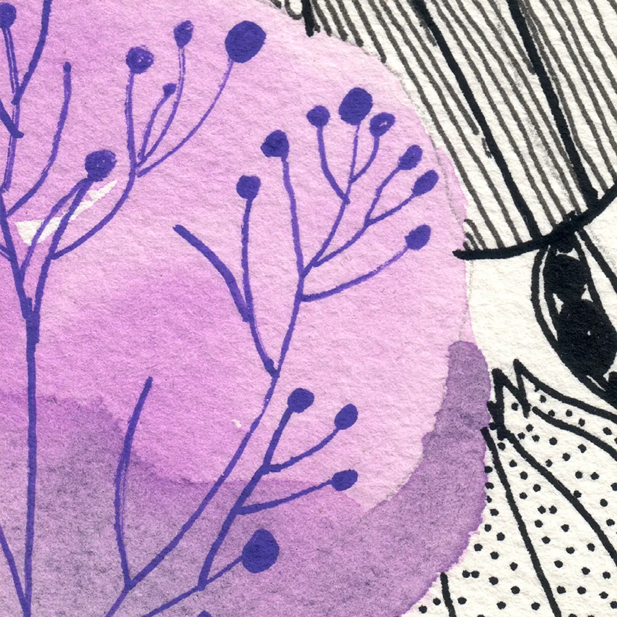 Arbre caillou fleurs noires et blanches — détail 2