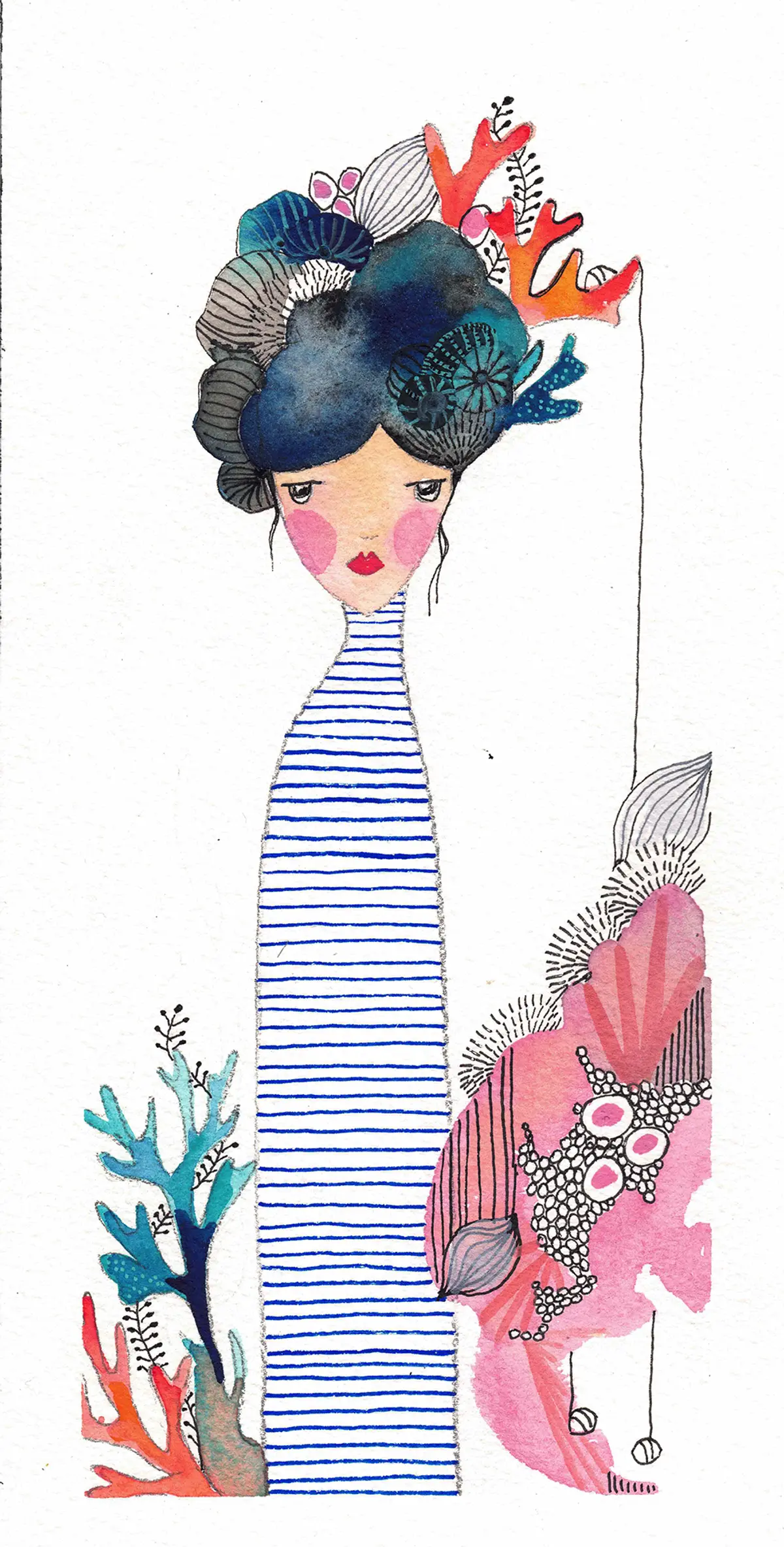 Femme corail et oursins