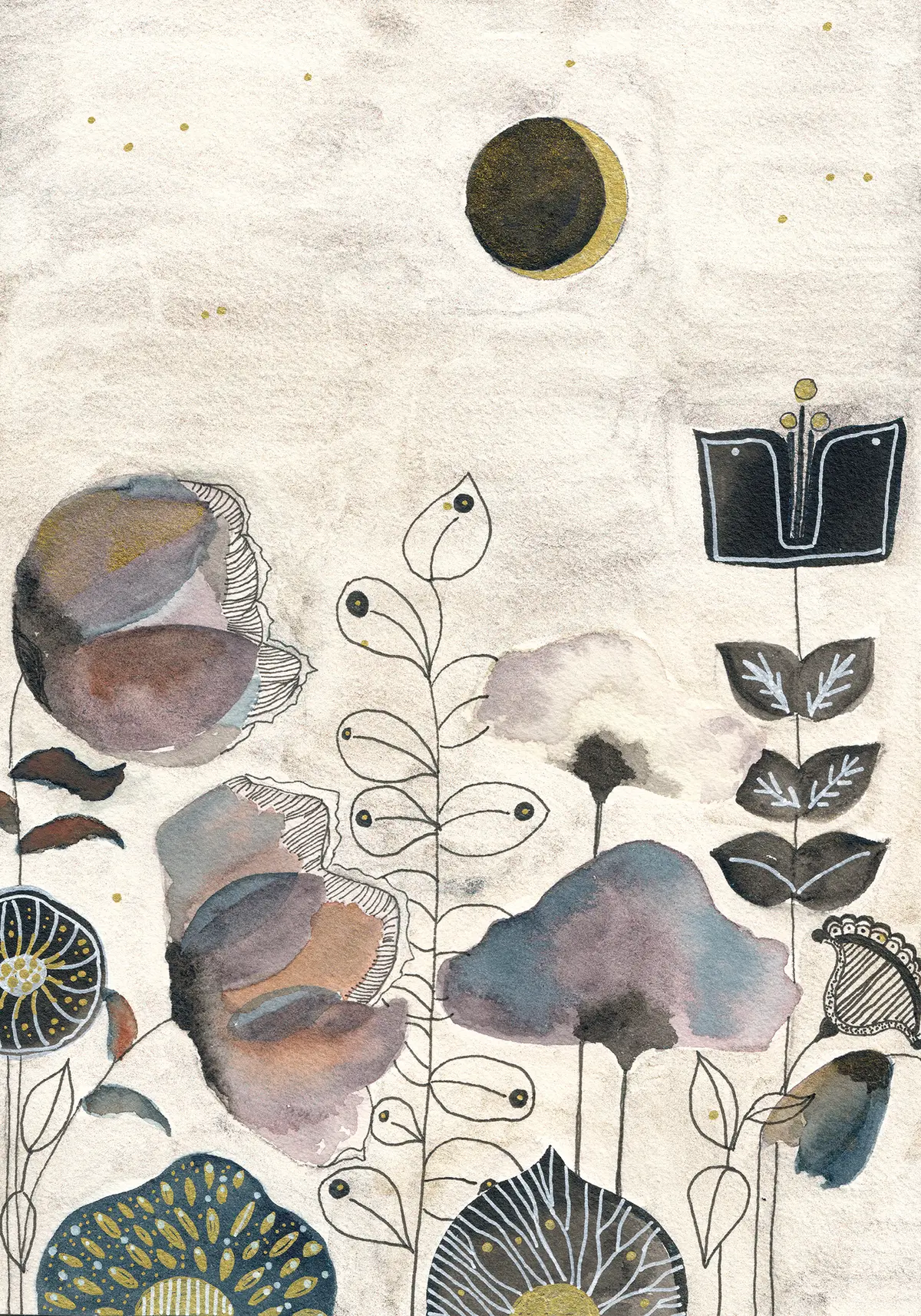 Fleurs et Lune noires