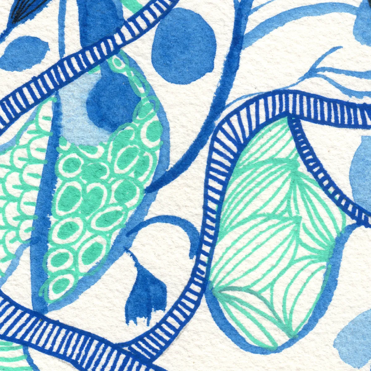 Arbre caillou fleurs bleues — détail 3