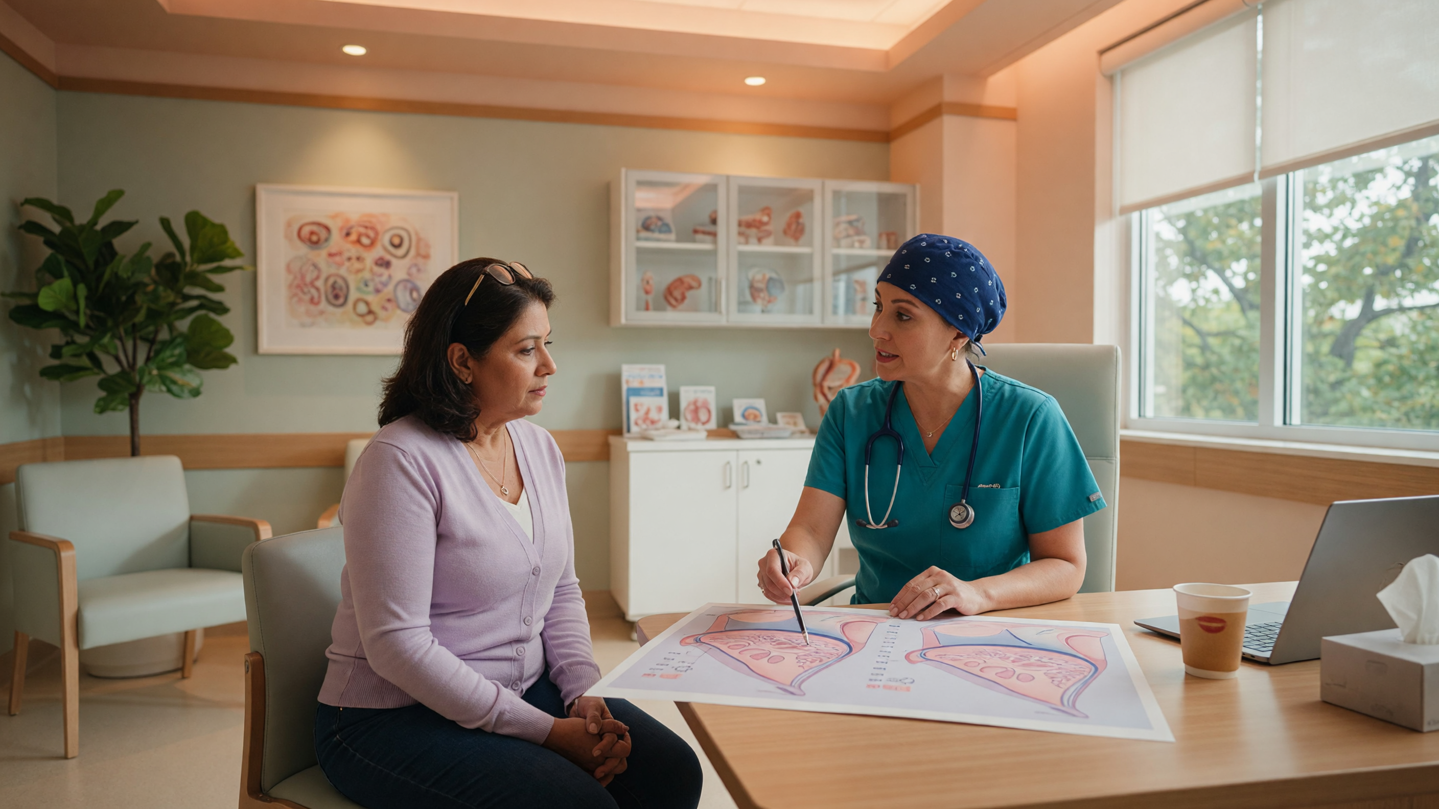 Best breast surgeon in Hyderabad consulting a patient about breast health at Lux Hospitals
