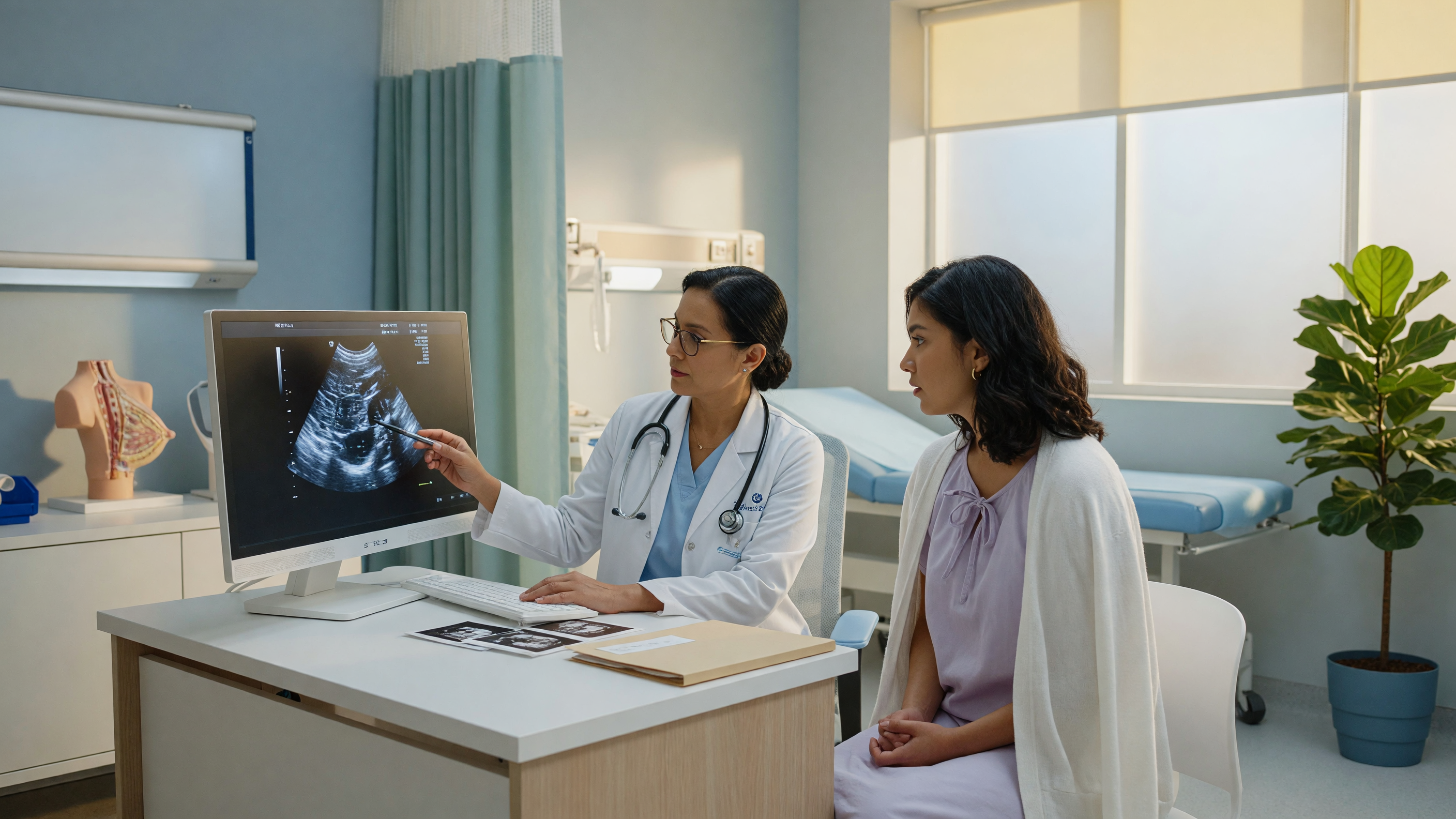 Doctor examining a breast lump during fibroadenoma treatment consultation at Lux Hospitals