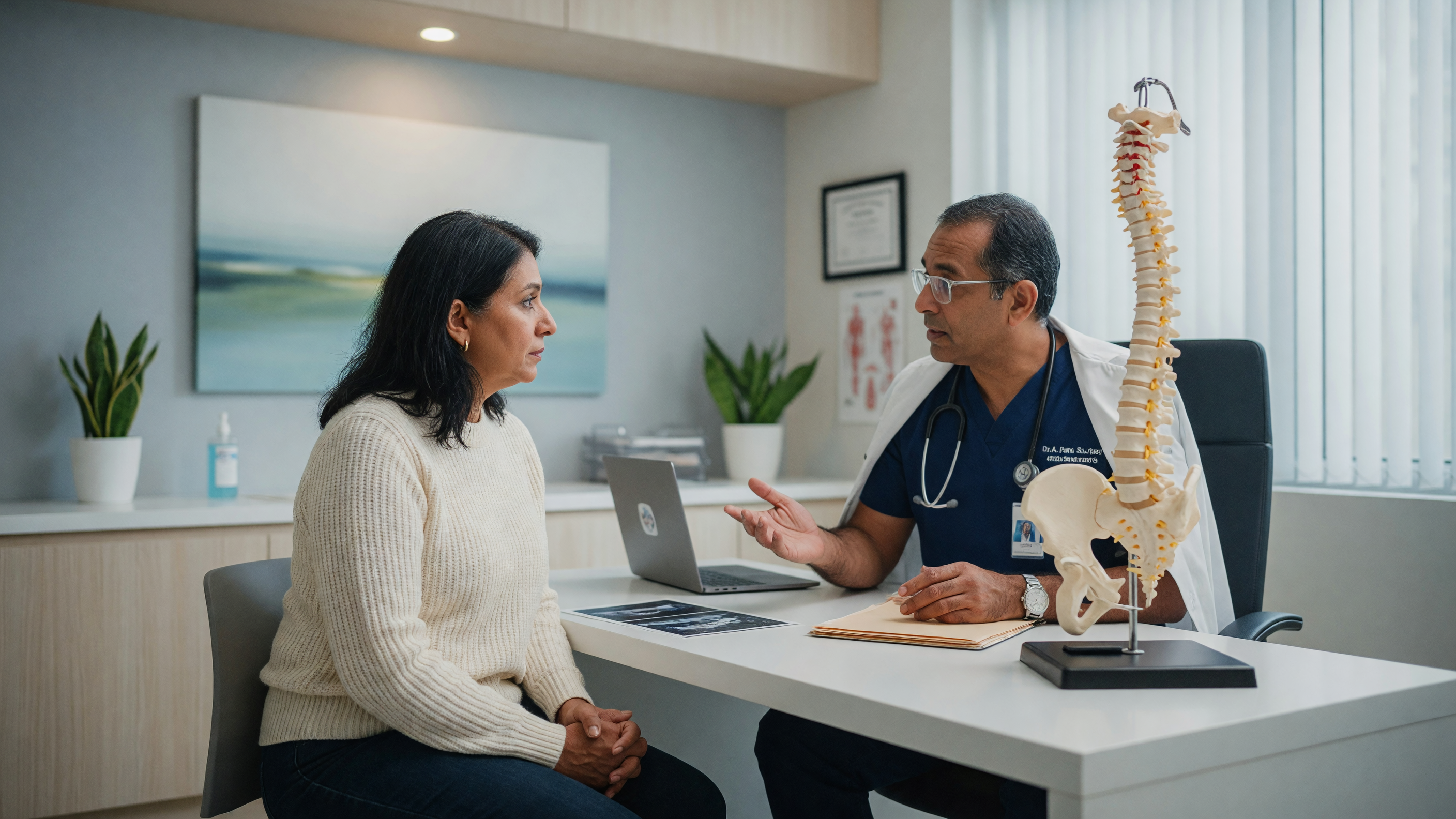 Doctor examining a patient showing pilonidal sinus symptoms near the tailbone