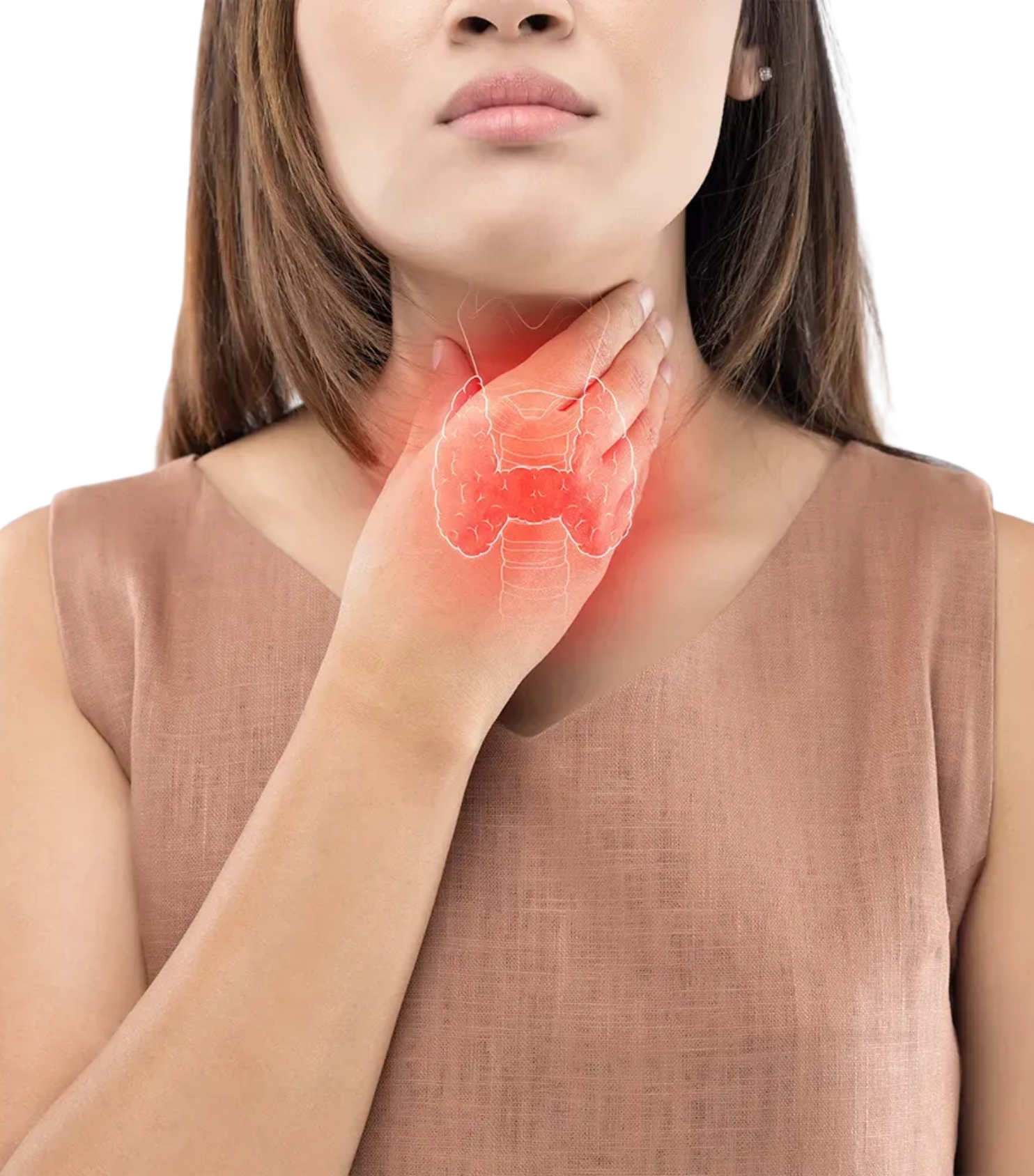 Thyroid Disorders illustration showing thyroid gland in neck with nodules and swelling depiction
