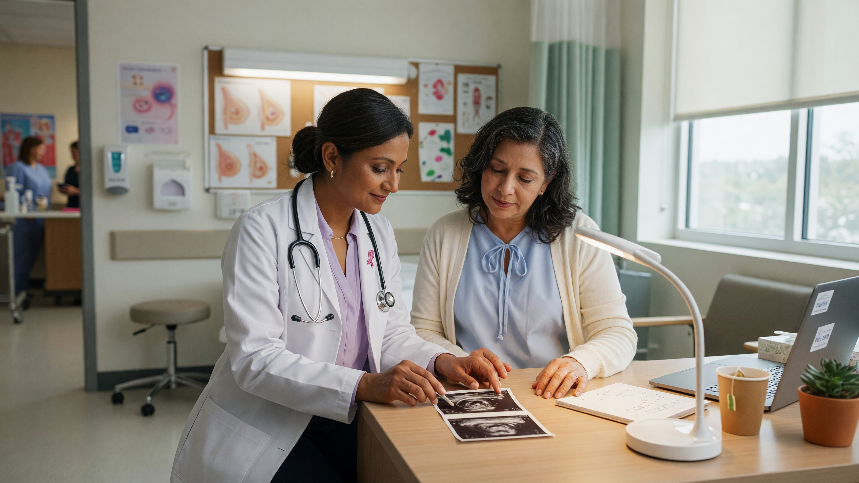 Doctor examining a patient with an unexplained breast lump during a clinical breast exam