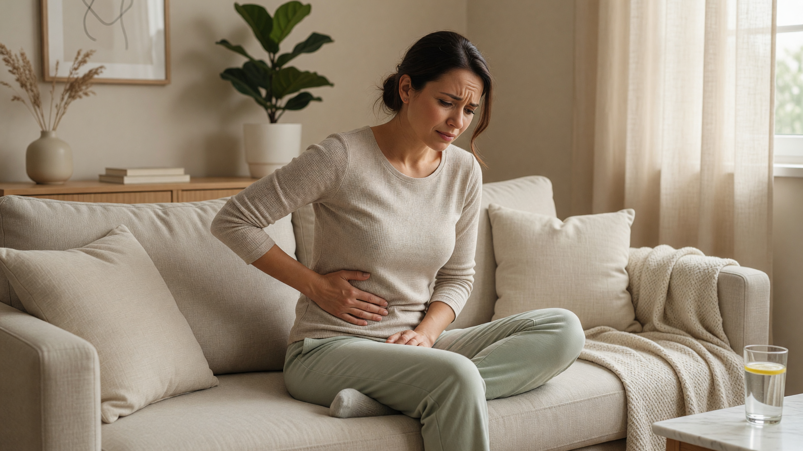 Person holding lower right abdomen illustrating appendicitis vs gas pain differences