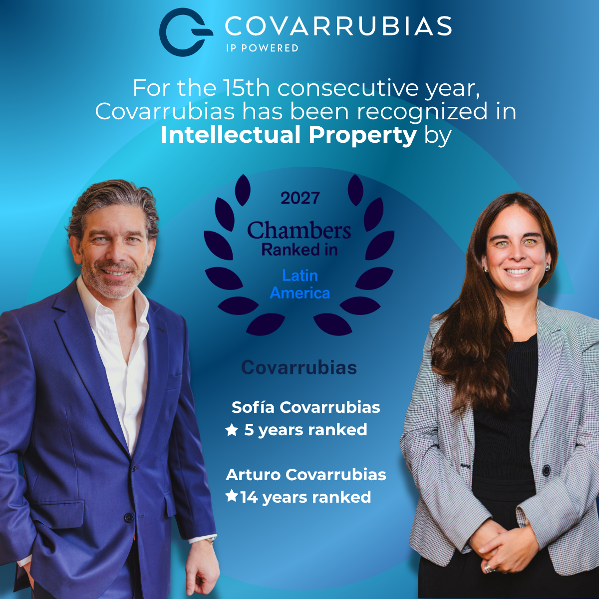Covarrubias, reconocida por 15.º año consecutivo en Propiedad Intelectual por Chambers Latin America